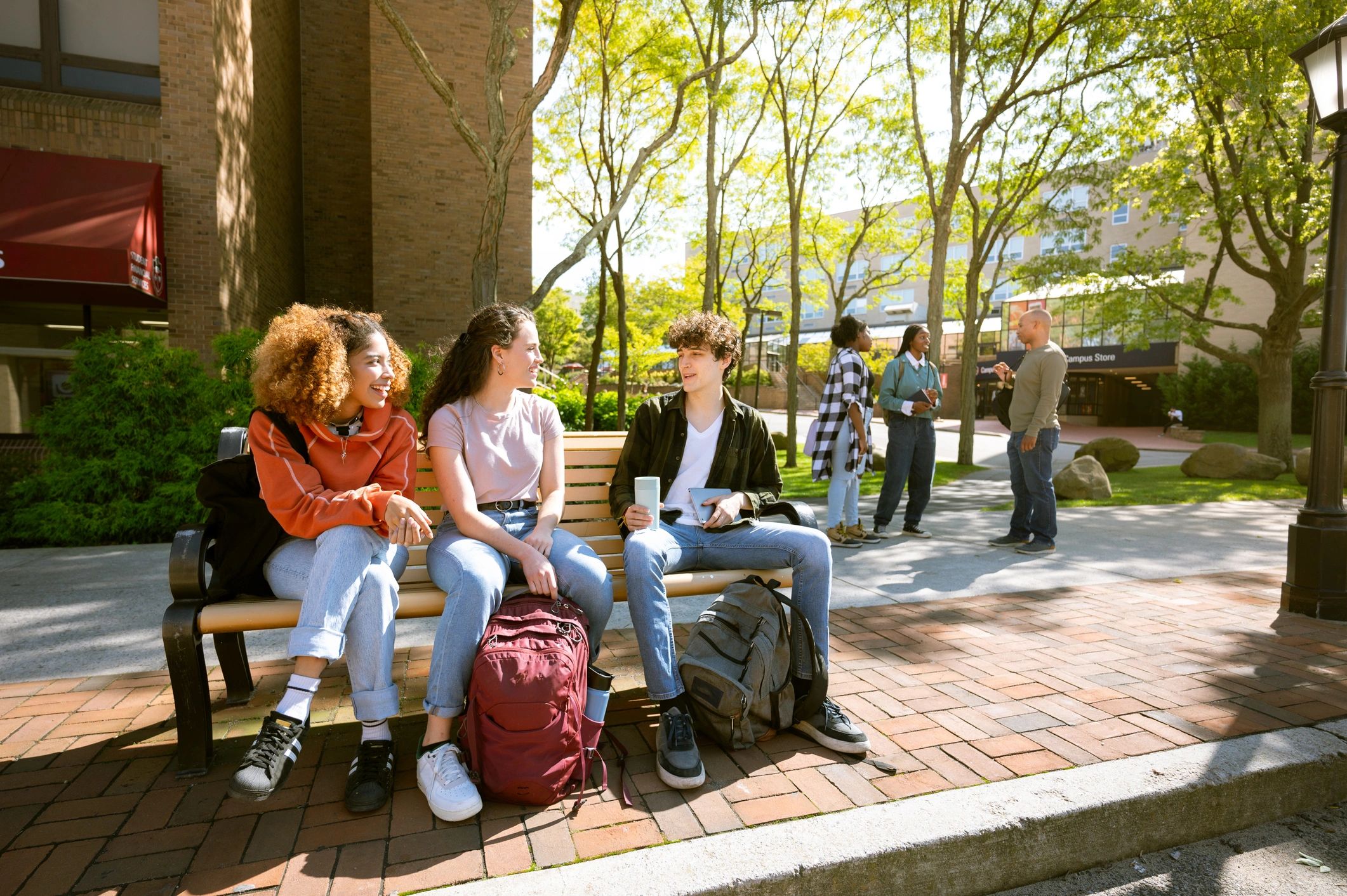 University students wait for the bus in campus